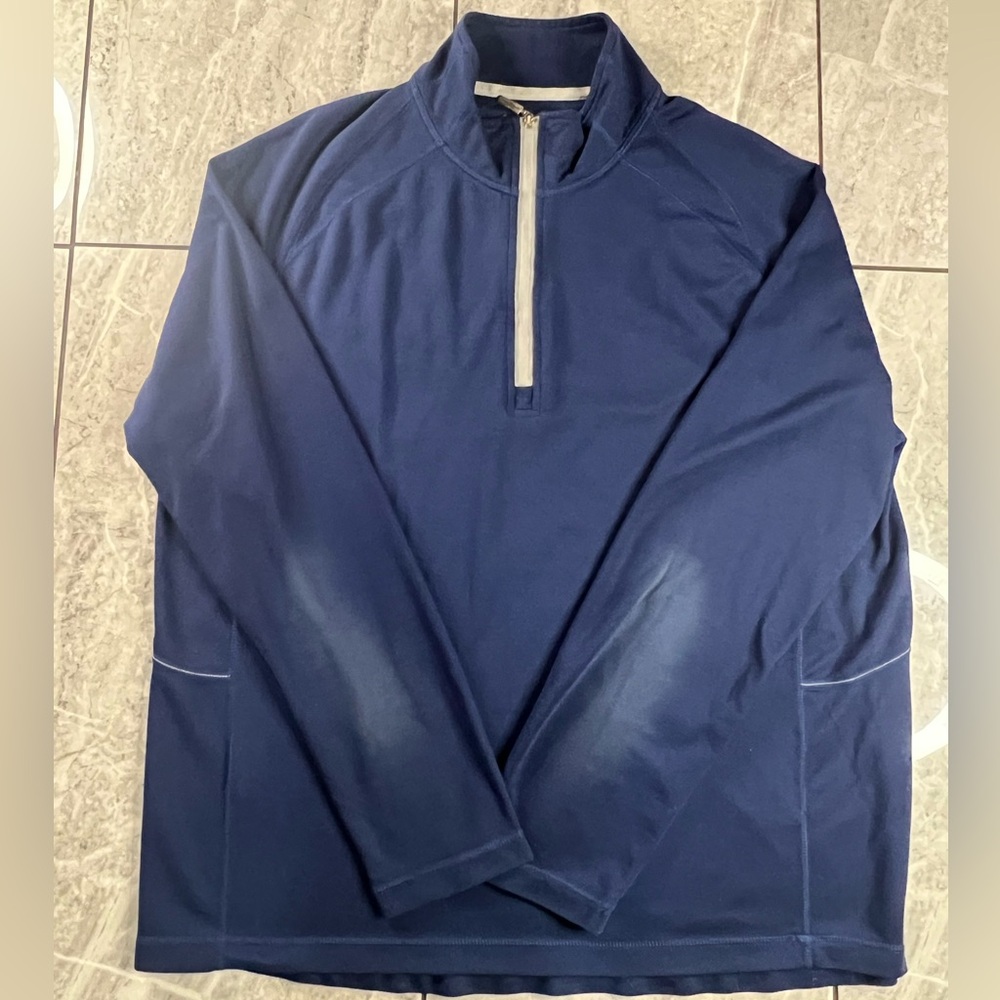 Tommy Bahama Men's Blue Poly/Rayon Blend Long Sleeve Quarter Zip Sweater Logo L